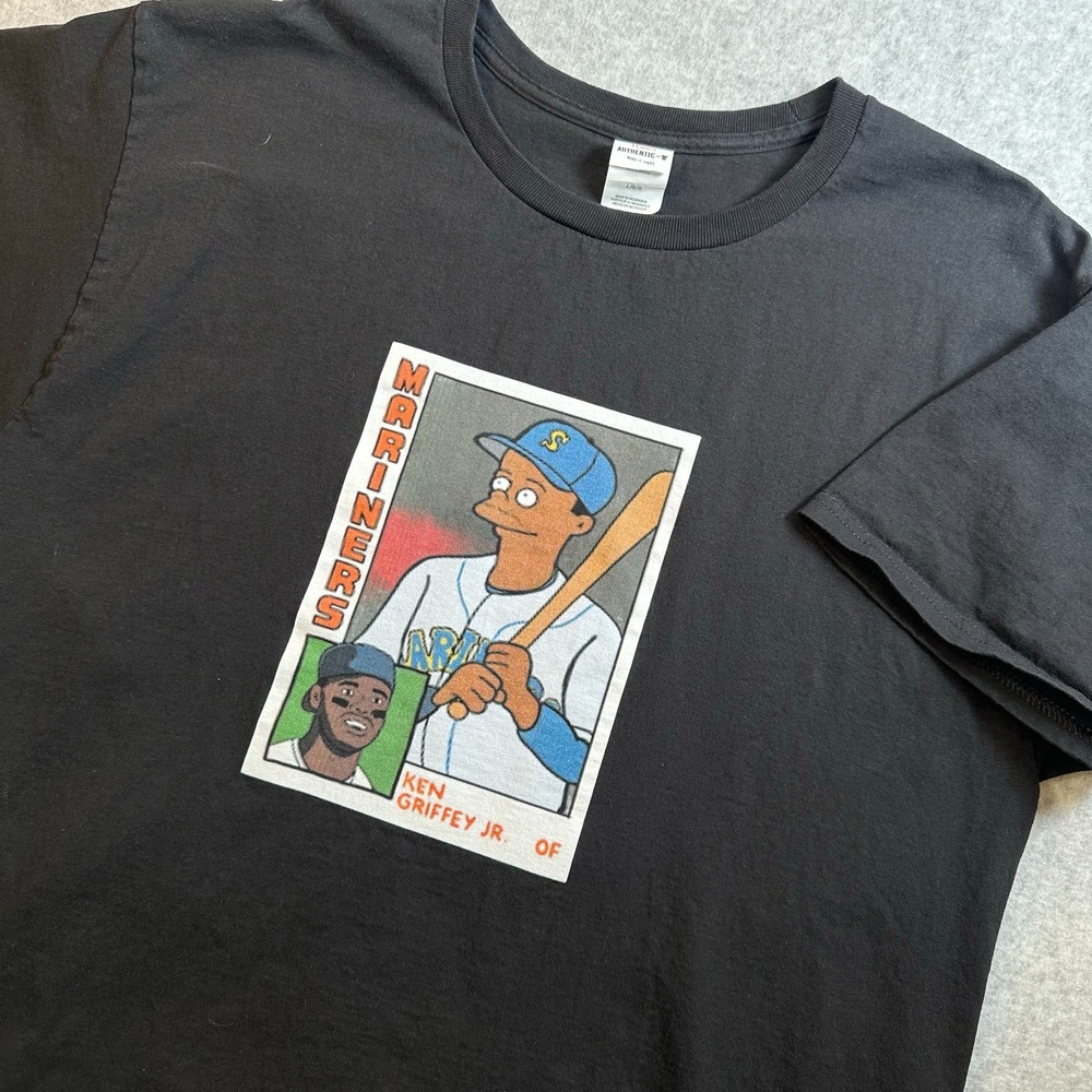 Brandon Walker Ken Griffey Jr Simpsons Mariners Baseball Card T Shirt Large